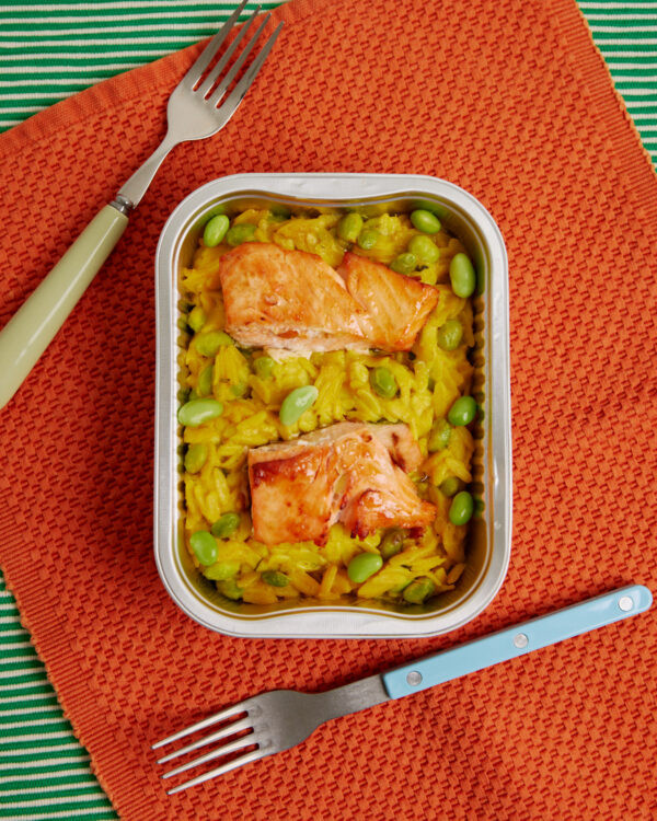 Orzo with butter roasted salmon